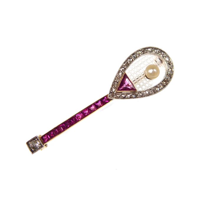 Ruby, pearl and diamond tennis racket brooch | MasterArt